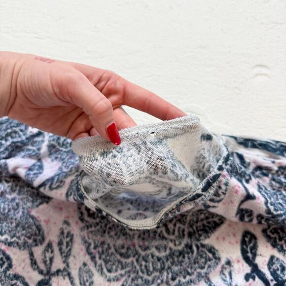 Blue Floral Stretch Knit Long Sleeve Top, Best Fits Small-Medium - Picture 5 of 8